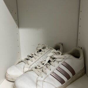 adidas White superstar sneakers with rose gold stripes